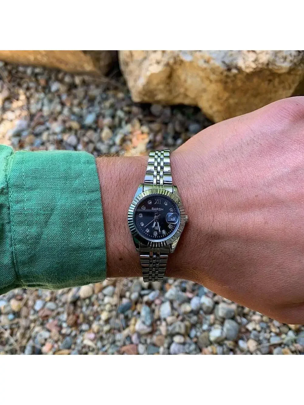 Classy Y2K 2000s style Silver and black watch with diamond accents. Nice quality
